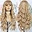 ANDRIA Blonde Wig Brown with Blonde Stripe Highlight Long Loose Curly Wavy Wig with Bangs Synthetic Heat Resistant Fiber Hair Colorful Wigs for White WomenBrown with Blonde Stripe Highlight