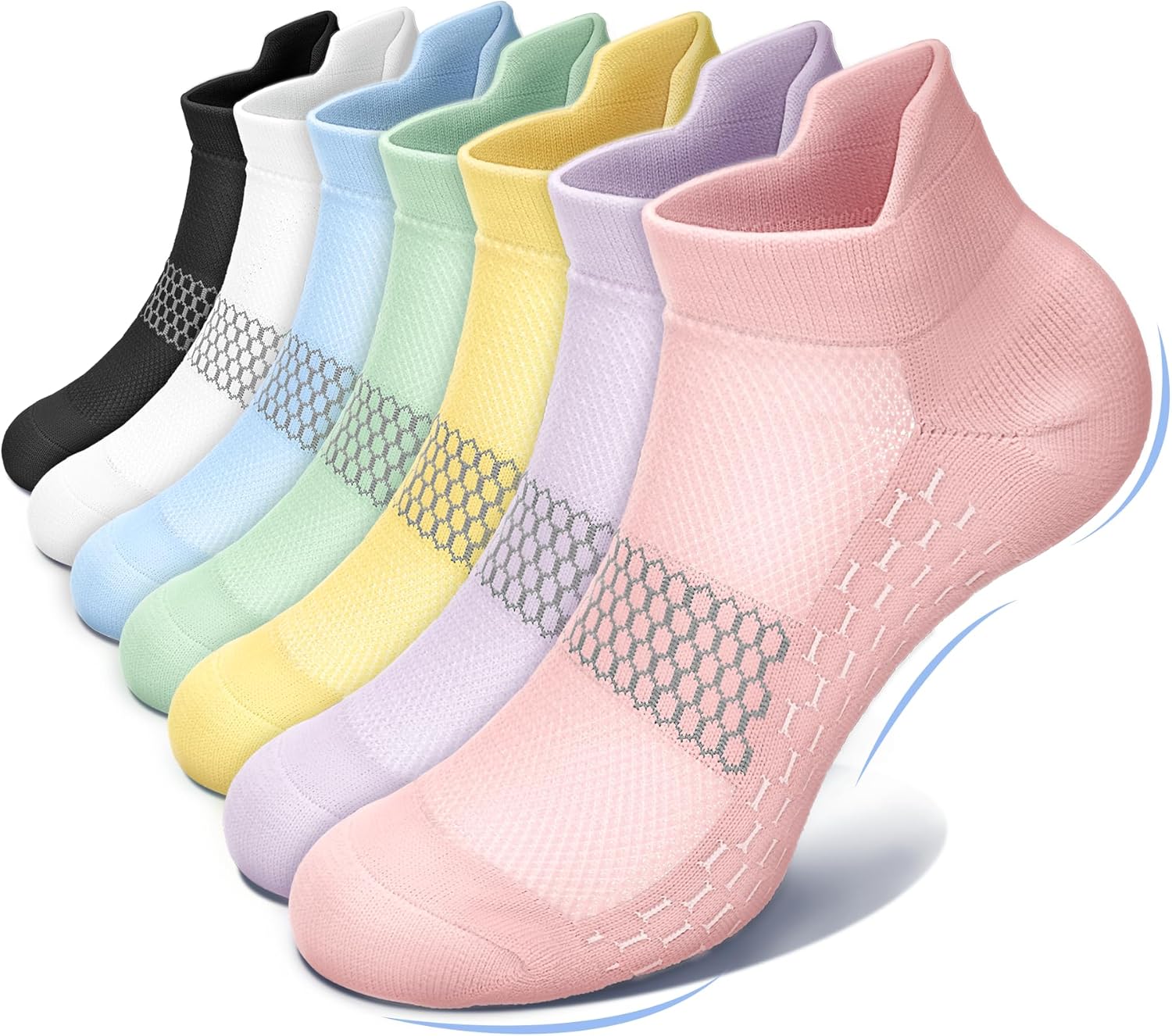 ACTINPUT Cushioned Compression Socks for Women 7 Pairs,Ankle Running Socks with Heel Tab, Anti-Blister Low Cut Athletic Socks