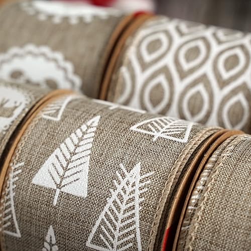 Miniatura 3 de MEEDEE - Cintas de Navidad de 2.5 pulgadas, 6 rollos, 36 yardas en total, arpillera blanca con alambre y diseño blanco, para decoración de árbol de