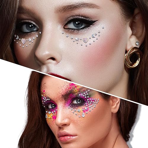 Miniatura 3 de SAOROPEB 5 hojas de gemas para la cara, calcomanías autoadhesivas para ojos, cuerpo y uñas, diamantes de imitación de cristal arcoíris para mujeres,
