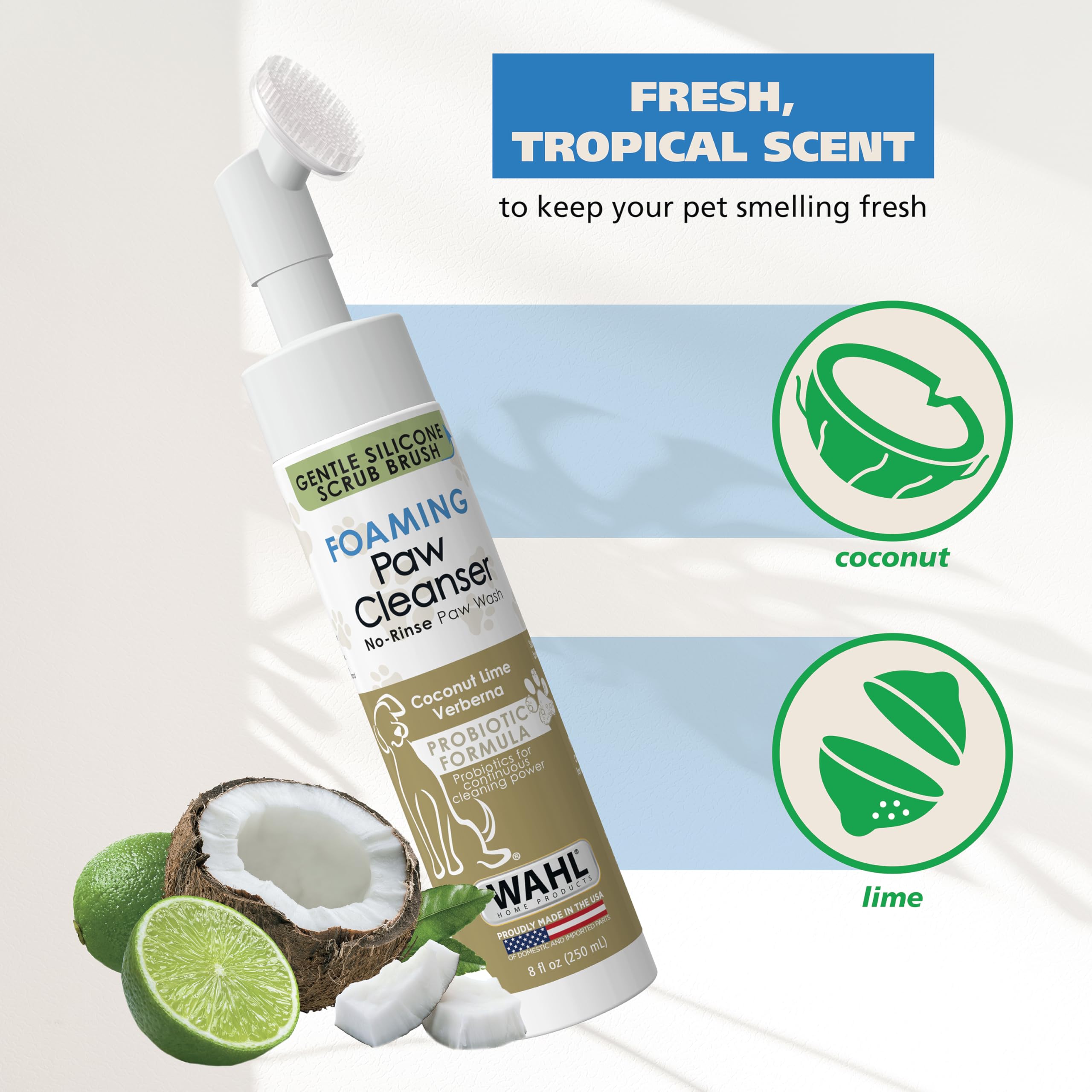 Wahl USA Gentle Foaming Dog Paw Cleaner, No-Rinse Probiotic Formula with Soft Silicone Paw Scrubber Brush, Coconut Lime Verbena Scent, 8 fl oz – Model 3028477 - image 8