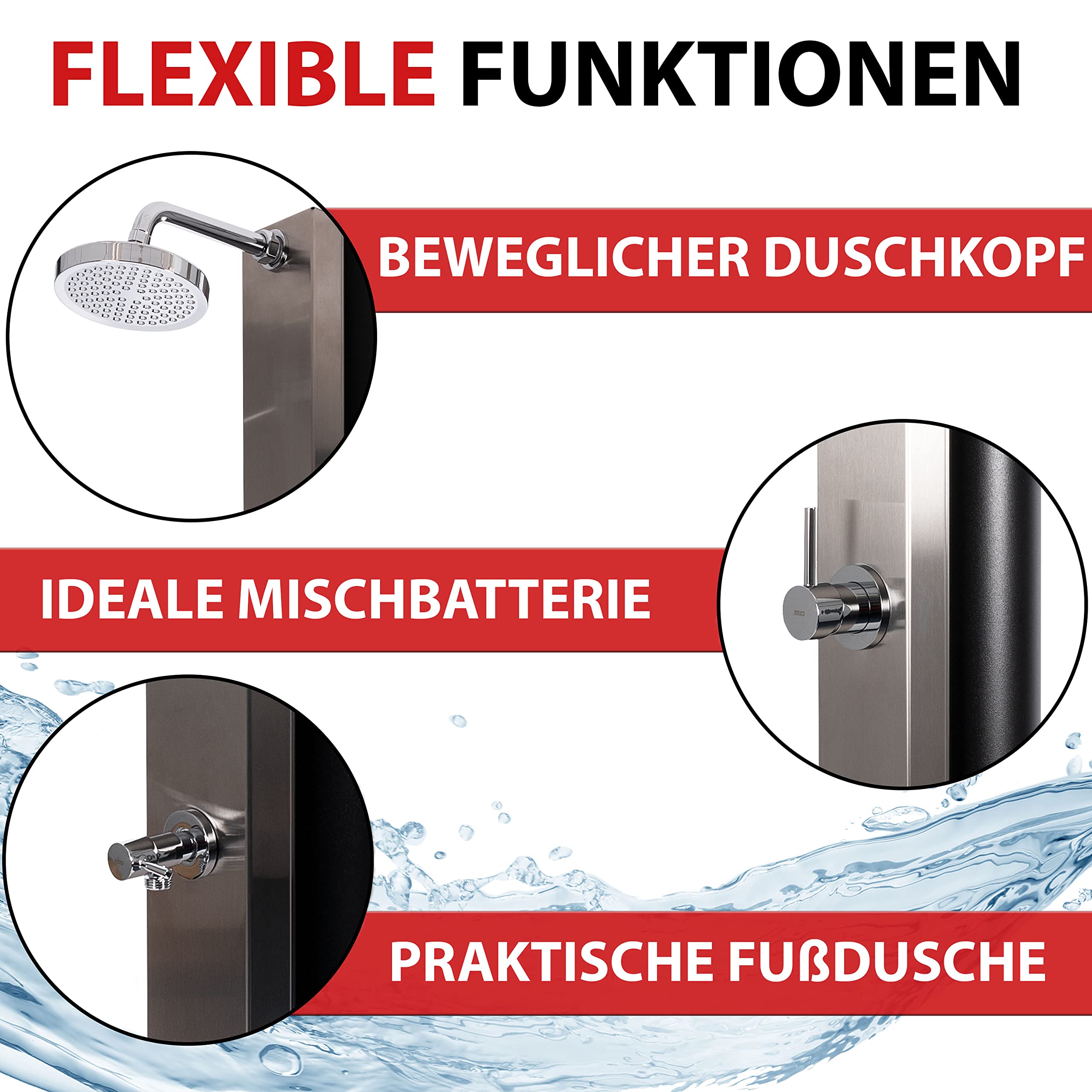 Solardusche 30 L, extra große Füllmenge, Gartendusche Aluminium, Solardusche Garten mit Fußdusche, Gartendusche Solar für Warm- und Kaltwasser, Gartendusche Aussendusche Edelstahl