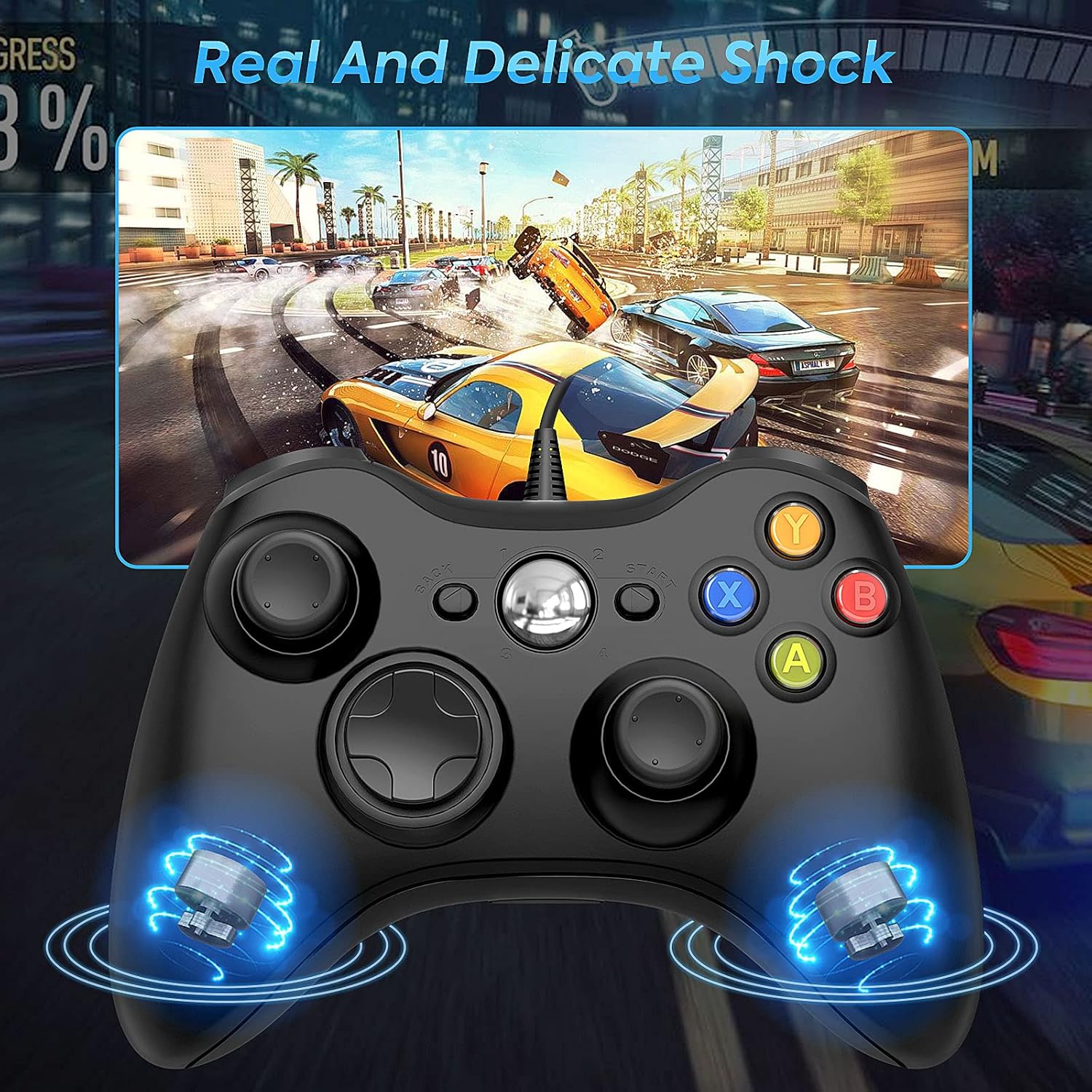 Wired Controller for Xbox 360, FOCOLABU PC Game Wired Controller for Microsoft Xbox 360 and Windows PC (Windows 10/8.1/8/7) with Double Vibration and Ergonomic Wired Game Xbox Controller