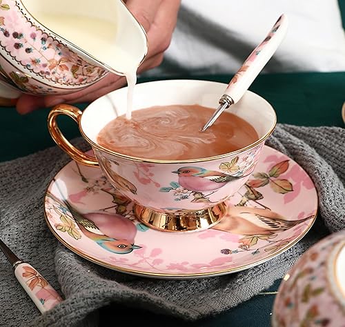 Miniatura 2 de Table Fashion Essentials TFE's - Juego de taza de té y platillo, 6 piezas de porcelana de hueso con diseño vintage, juego de taza de café y taza de