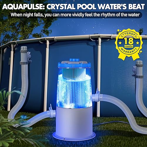 Miniatura 8 de Bomba de filtro de piscina iluminada de 1000 GPH para piscinas sobre el suelo, luz LED azul incorporada, carcasa transparente para monitor de
