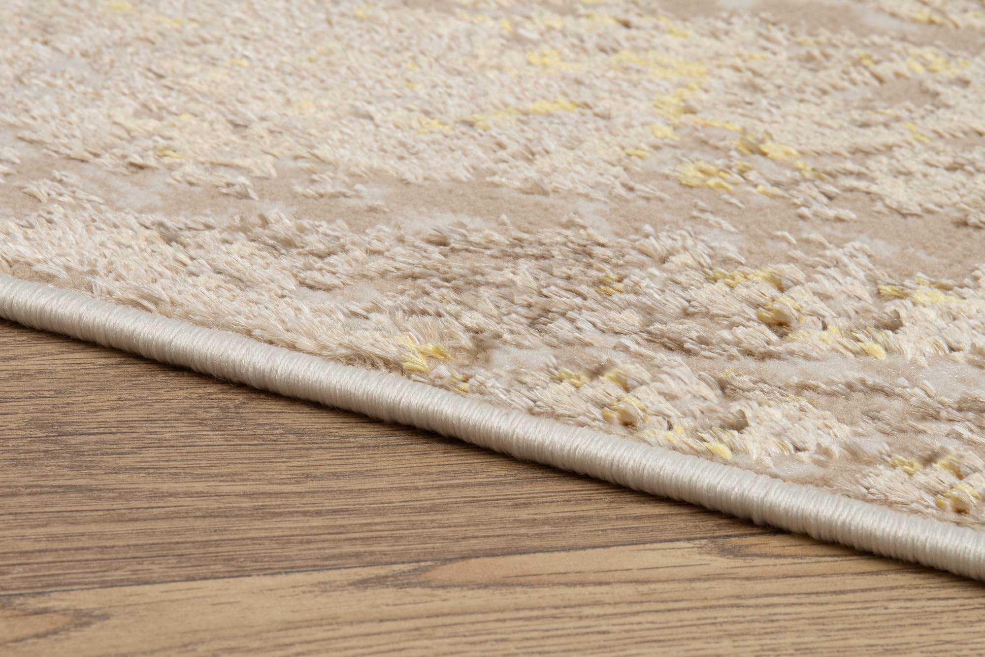 TAPISO Crystal Tapis Poils Courts Moderne Or Beige Motif Abstrait Effet 3D Brillant Doux Tapis Salon Chambre Adulte Salle à Manger Oeko-TEX 200 x 300 cm