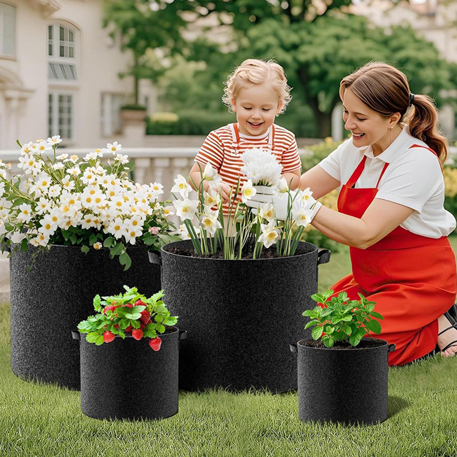 5 vasche per pomodoro, in tessuto, per piante e patate, con pianta riutilizzabile, per la coltivazione di patate, pomodori, balconi, sacchetti da giardino