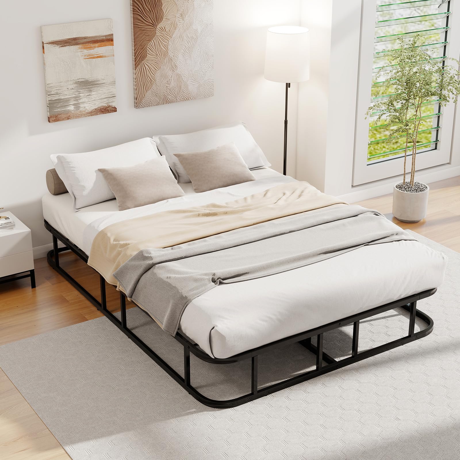 GIANTEX Boxspring Boxspringbett 140 x 200 x 26 cm, Bettgestell aus Metall, Metallbett mit Lattenrosten, Doppelbett Plattform Bett mit Metallleistenunterstützung, bis zu 300 kg belastbar, Schwarz