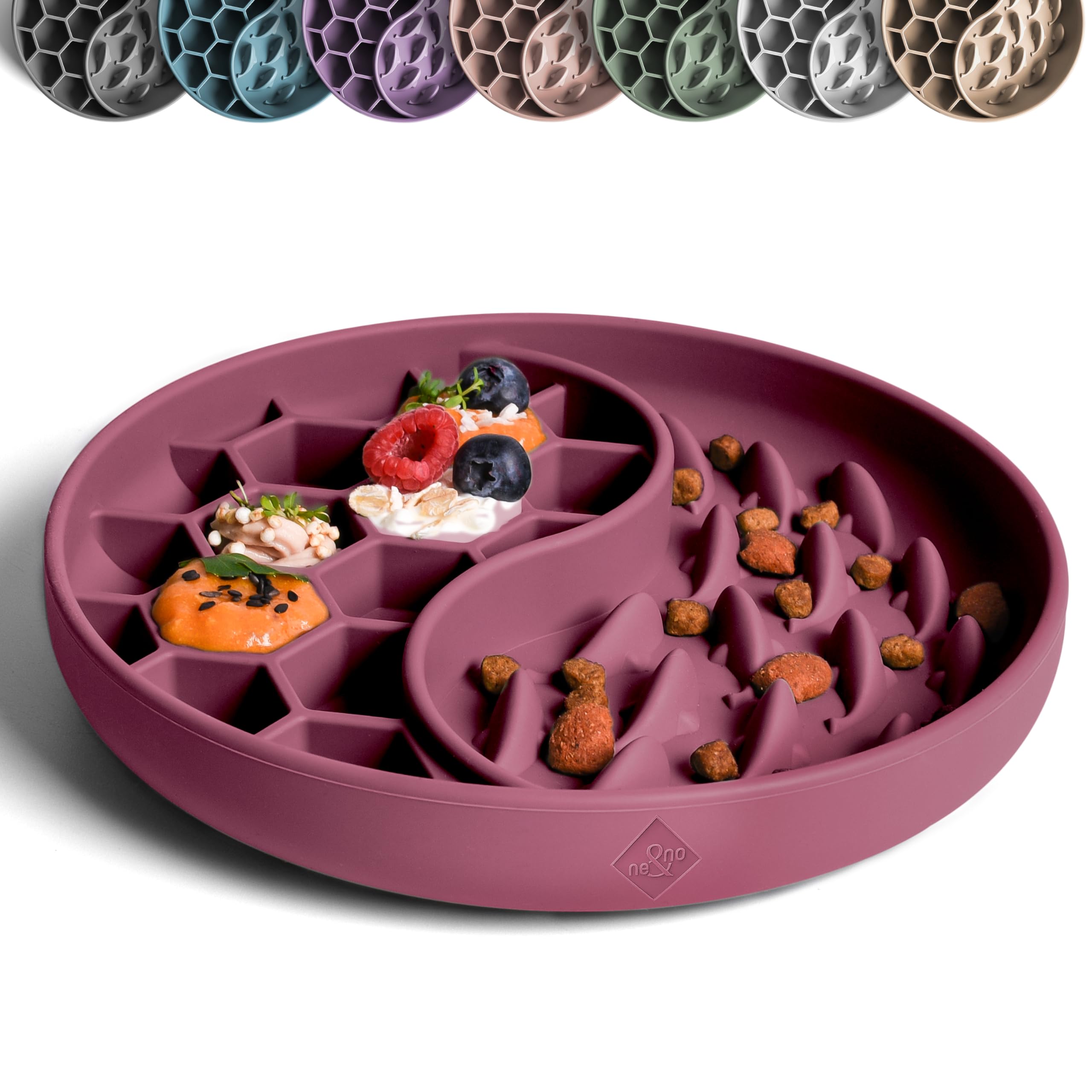 ne&no® Anti Schling Napf für Hunde und Katzen I Slow Feeder I Leckmatte Hund mit großem Saugnapf I Schleckmatte Katze für Nassfutter und Trockenfutter (Ruby)