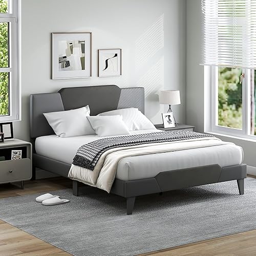Miniatura 12 de Giantex Marco de cama tapizado de terciopelo completo con cabecero, cama de plataforma moderna con listones de madera fuertes y estribo de 2