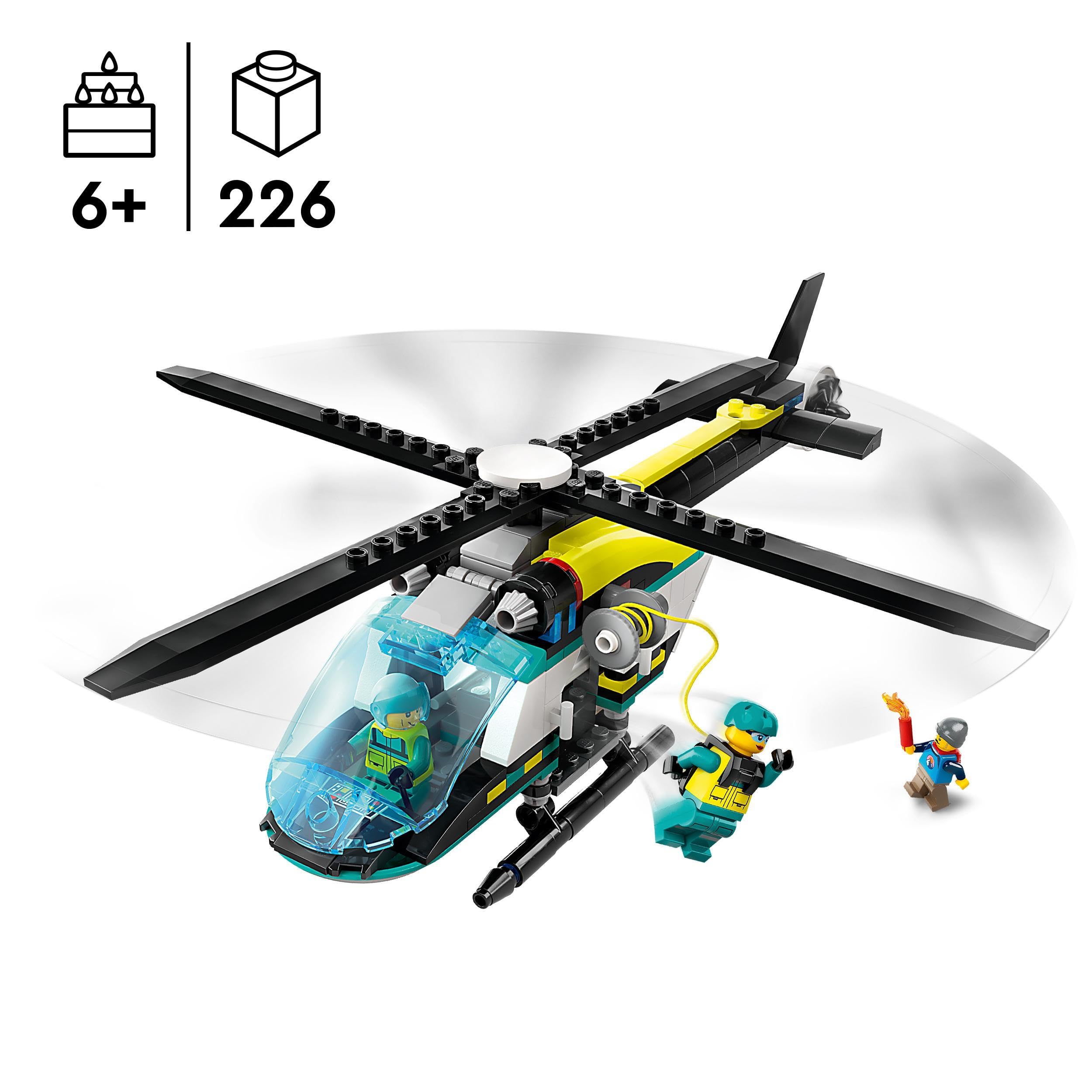 LEGO City Elicottero di Soccorso di Emergenza, Playset con Veicolo Giocattolo da Costruire con Rotori, Stiva, Verricello Funzionante e Minifigure, Giochi per Bambini e Bambine da 6 Anni in su 60405