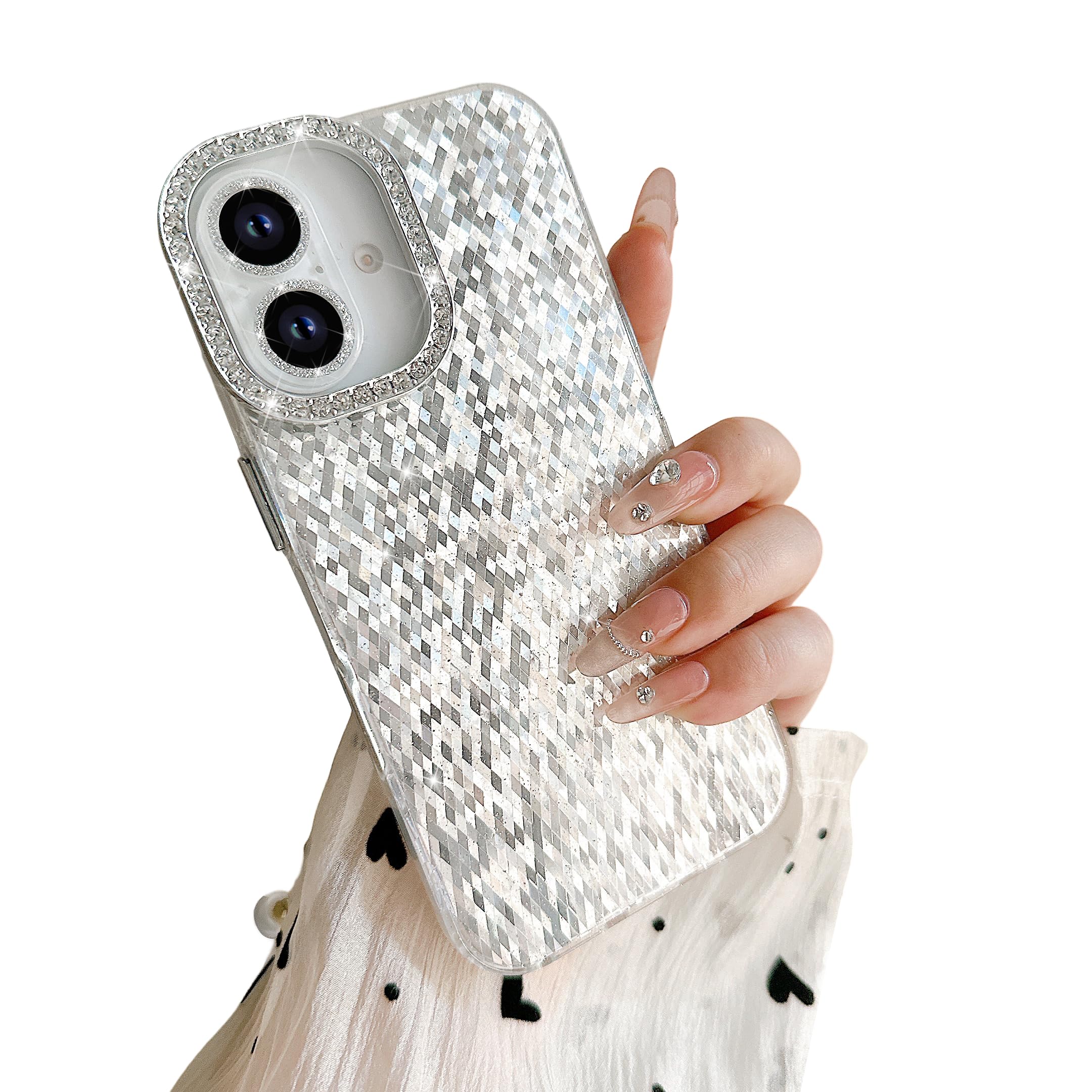 INJPCUCA Designed for iPhone 16 Case 6.1 inch, Cute Diamond Case with Bling Glitter Camera Lens Protector, Girls Clear Shockproof Protective Phone