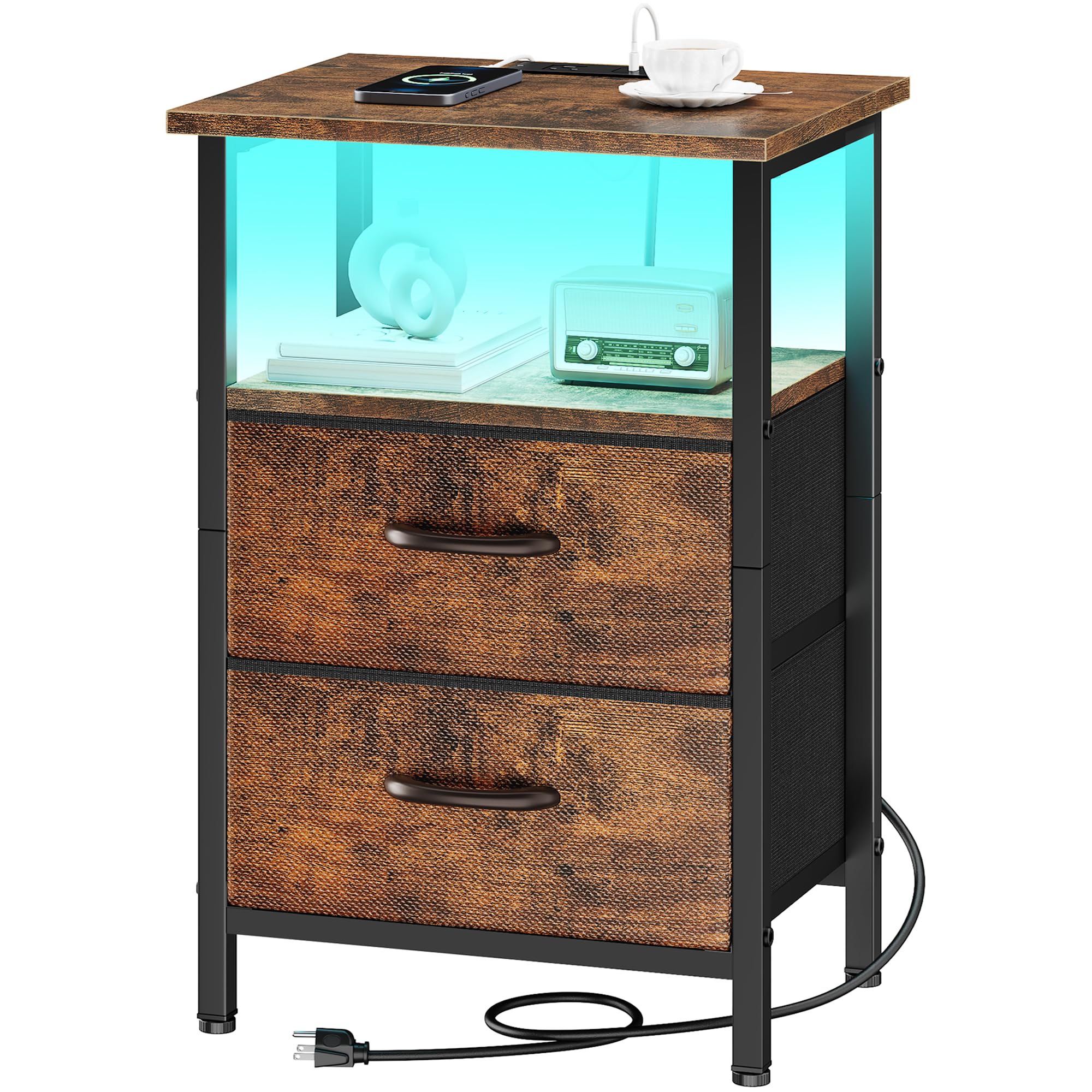 Table de chevet à DEL avec station de charge USB intégrée