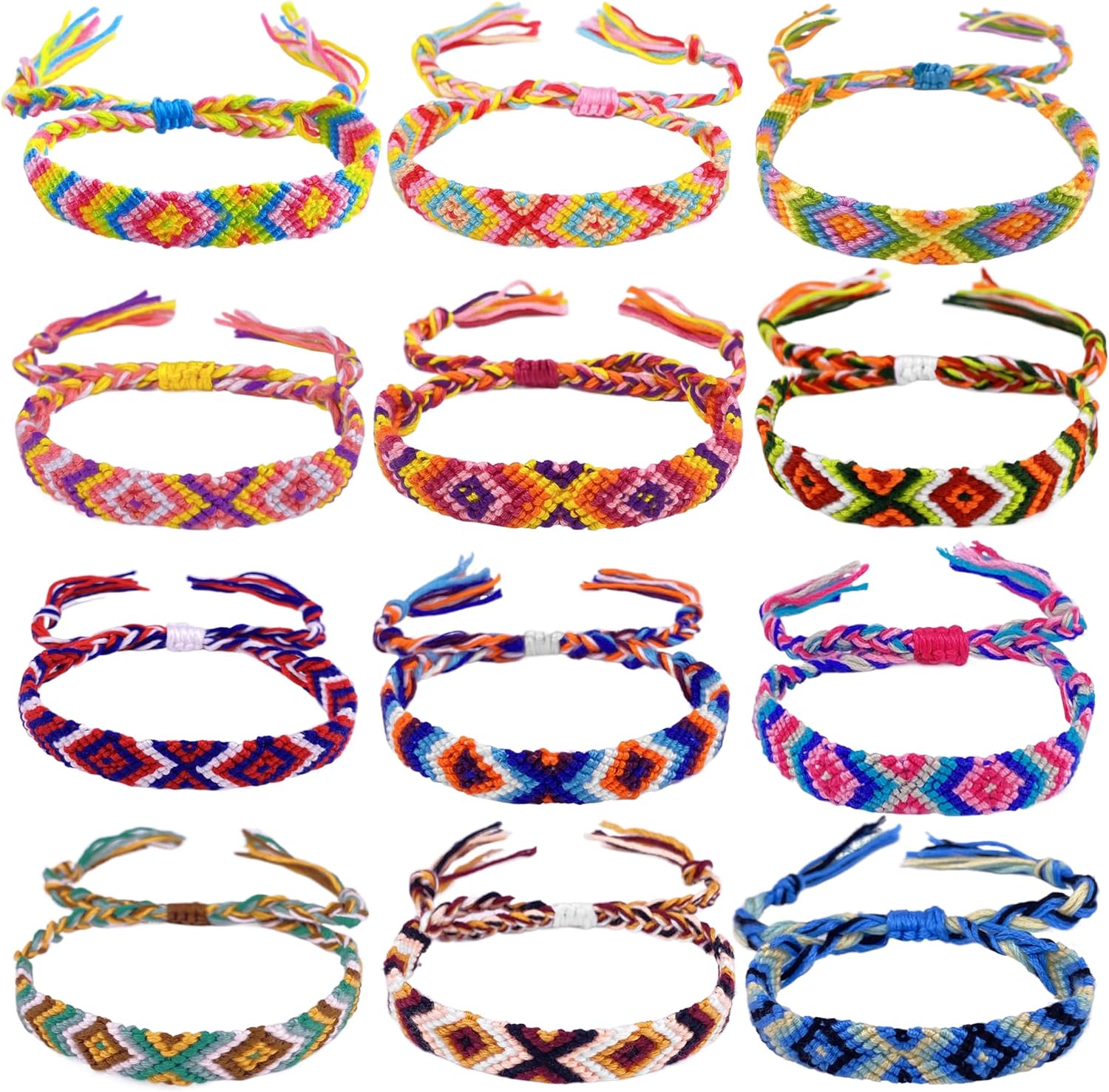 Woven Friendship Bracelets for Kids Girls Wowen, 12 Pack Handmade Adjustable Friendship Bracelet with Knot, Multicolor Braided Bracelets for End of Year Gifts/Birthday Gift/Party Favor