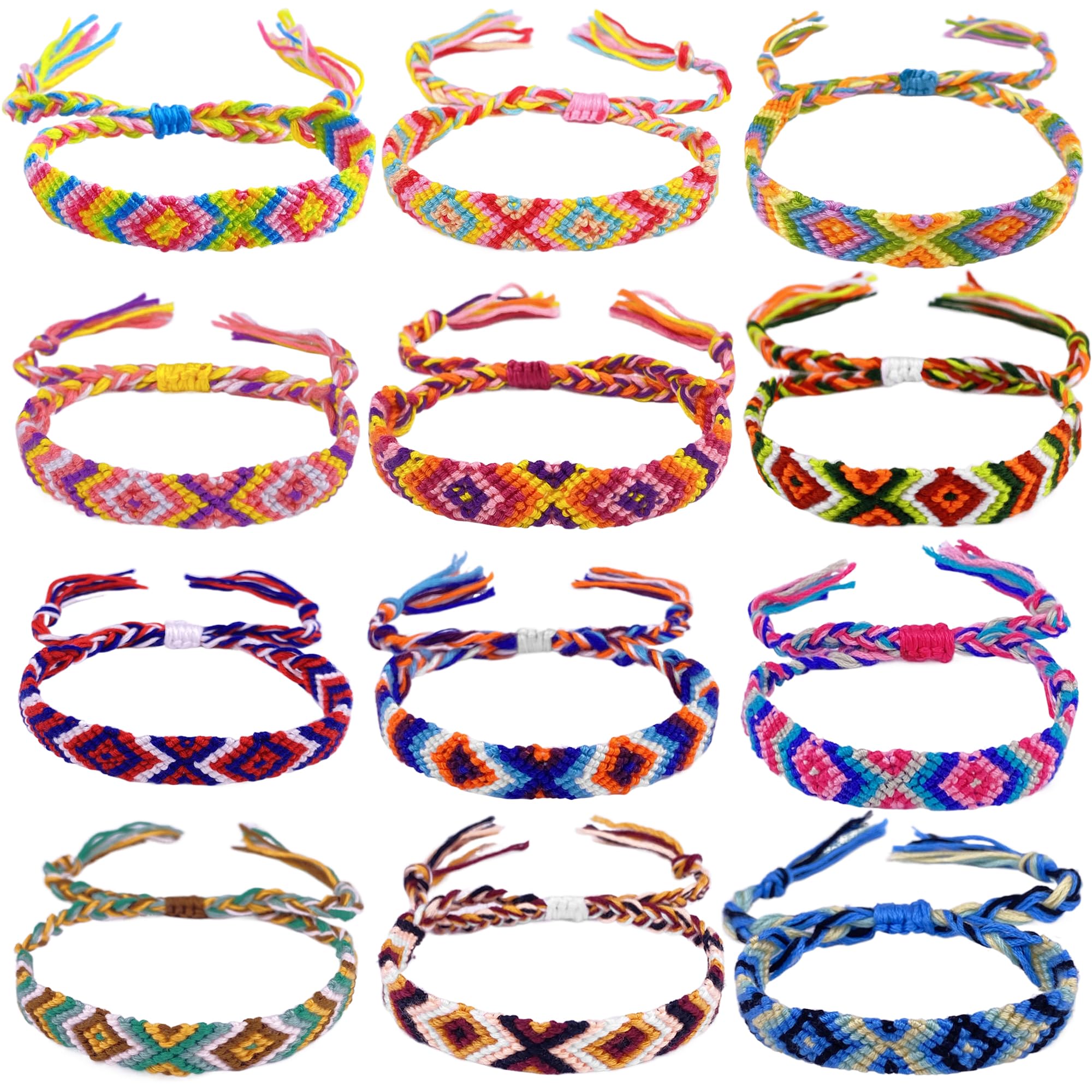 LanMa Woven Friendship Bracelets for Kids Girls Wowen, 12 Pack Handmade Adjustable Friendship Bracelet with Knot, Multicolor Braided Bracelets for End of Year Gifts/Birthday Gift/Party Favor