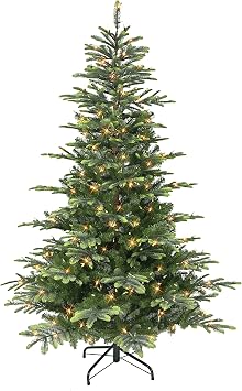 7 .5 ft Pre-lit Aspen Green Fir Tree, 1319 PE/PVC Tips, 600 Color Select LED Lights, UL Listed Adaptor, On/Off Foot Pedal