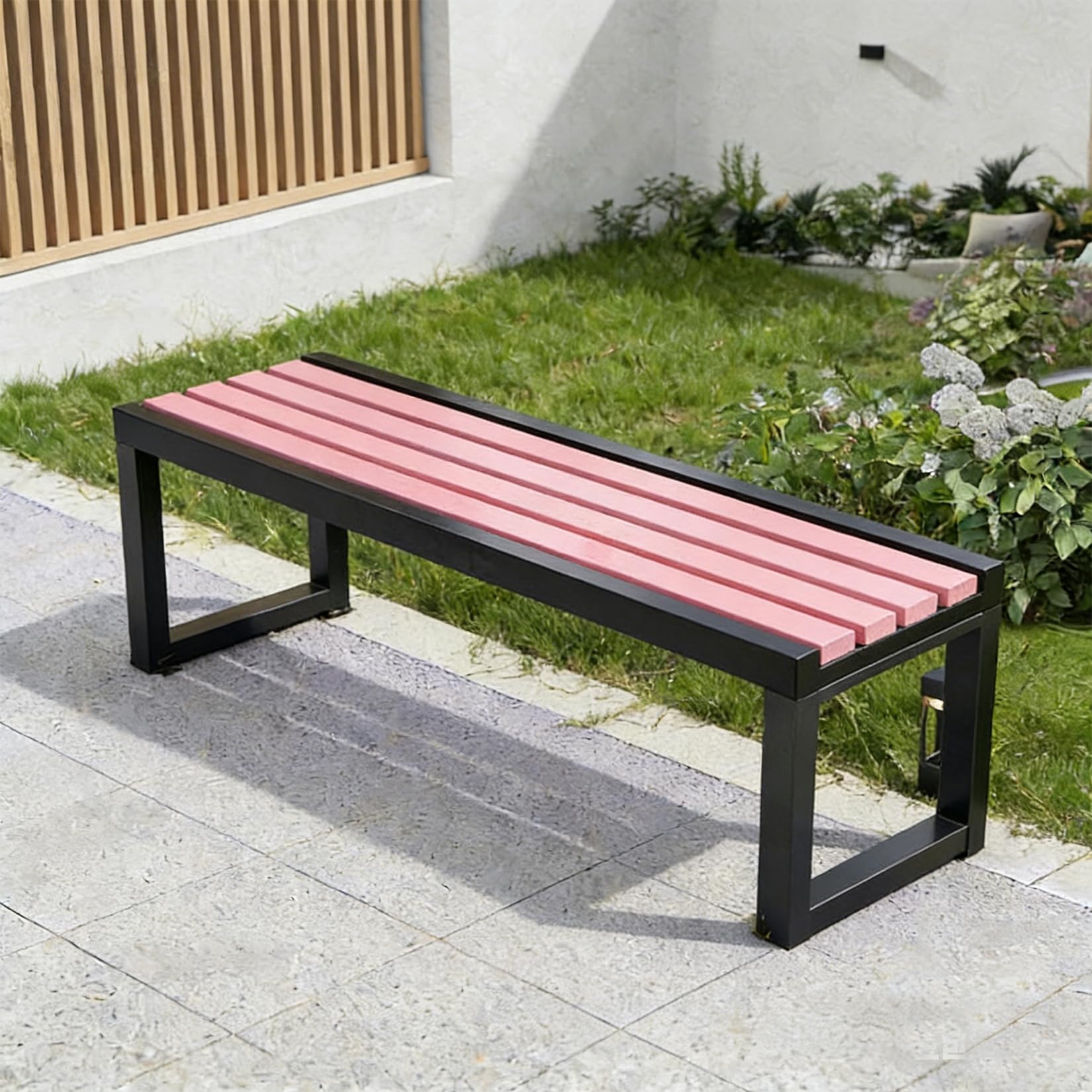 yurstcggh Outdoor Garden Bench,Narrow Bench,Porch Benches,Seating Wood Slats Steel Legs Park Patio Seat,Ideal for Apartment Balconies,Garden,Park,Schools Pink 100cm