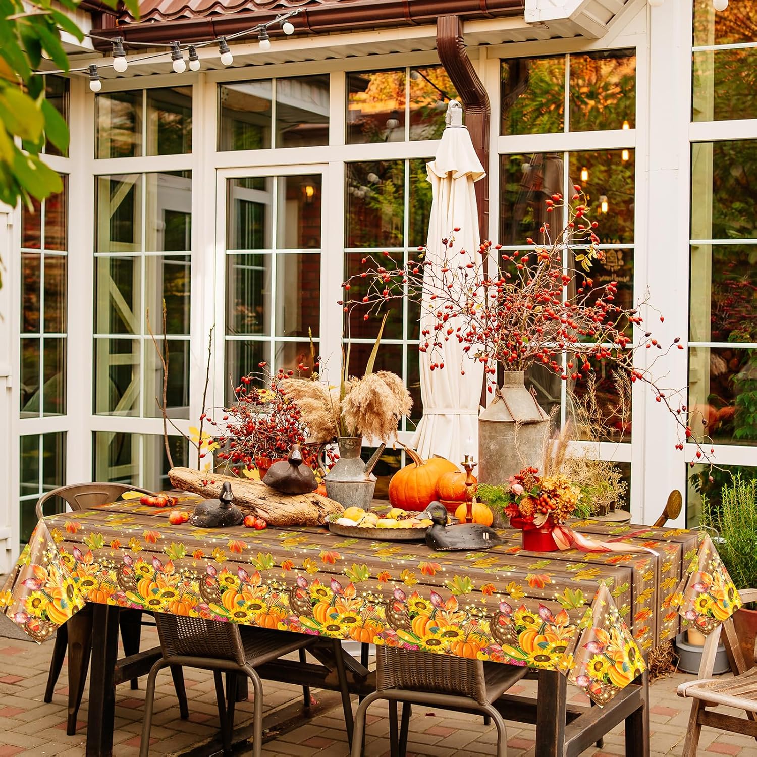 Fall Plastic Disposable Tablecloth Roll 52 in x 100 Ft Thanksgiving Harvest Tablecloth Rectangular Maple Leaf Pumpkin Autumn Table Cover for Holiday Picnics Dinner Home Party Decor Supplies