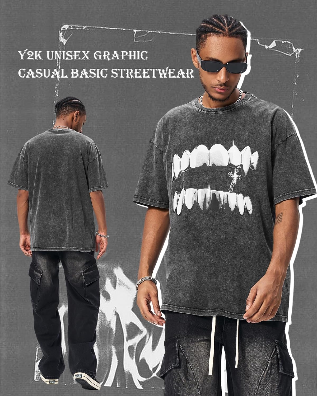 Graphic Tees Acid Washed Y2K Vintage Oversized Streetwear Cotton Short Sleeve T-Shirt Tops for Men Women - Image 3