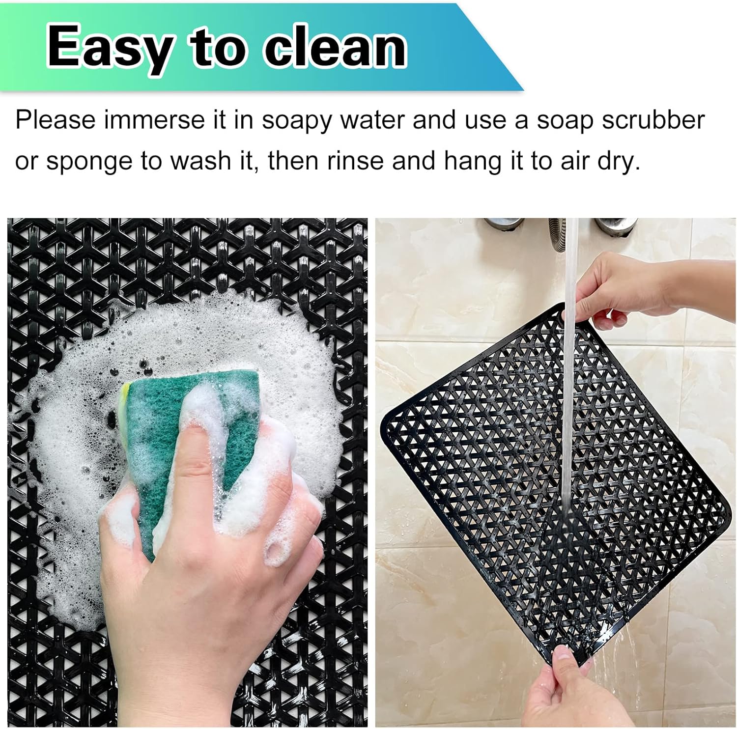 2 Pack Kitchen Sink Mat for Stainless Steel Sink, PVC Eco-friendly Sink Protector for Bottom of Kitchen Sink, Dishes and Glassware, Fast Draining, Triangular Hole Design, 12.6 x 10.5 Inches (Black)