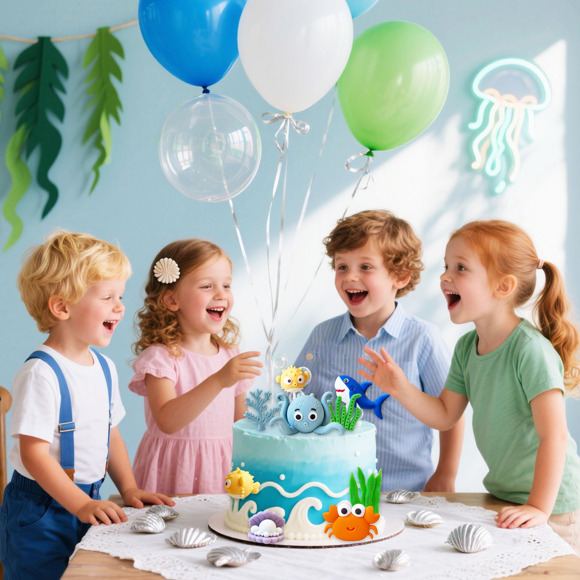decoración torta animales marinos cumpleaños temática oceánica adornos pastel criaturas marinas figura superior para temática submarina decoración fiesta baby shower