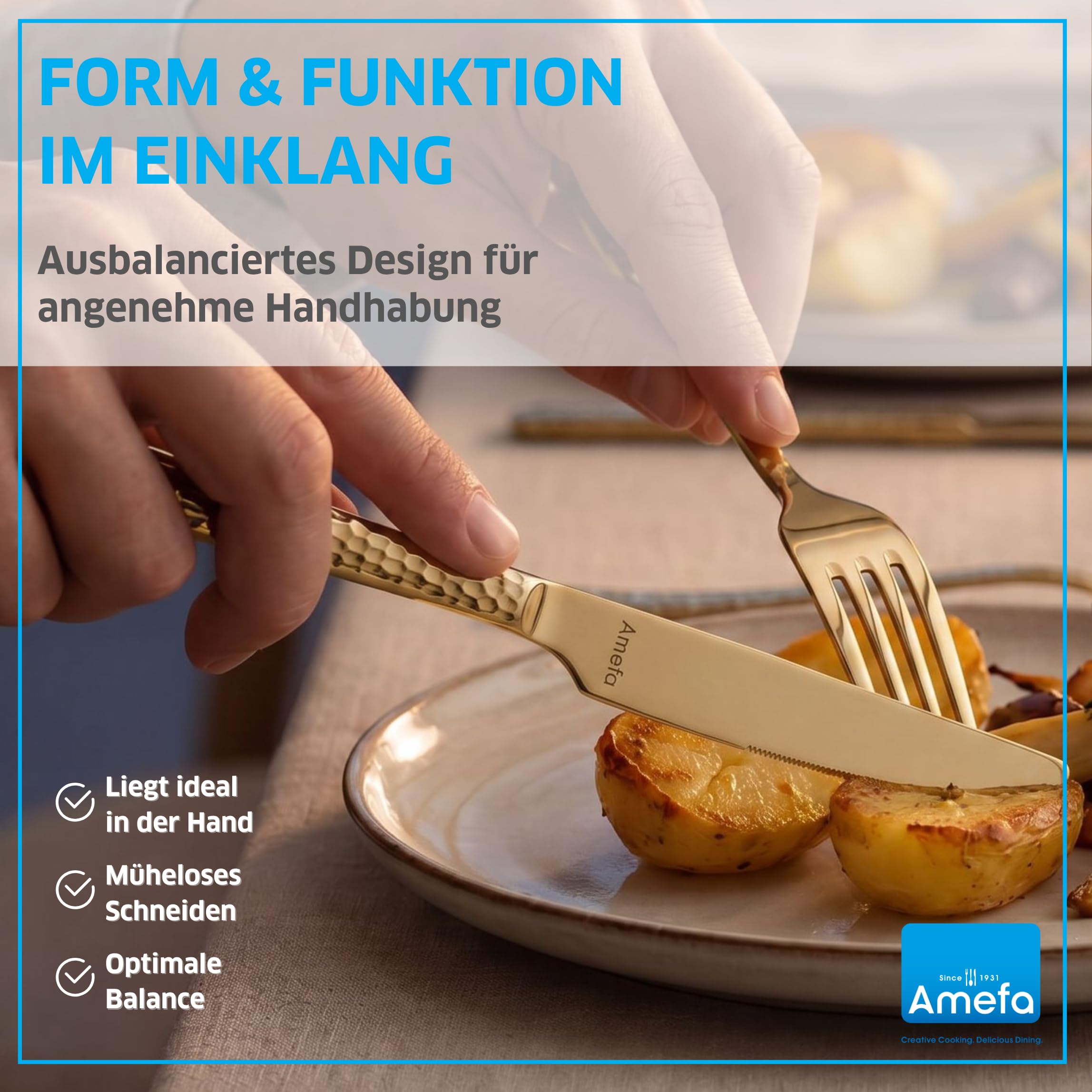 Amefa FELICITY Besteckset 30-teilig Edelstahl, Hochwertiges Besteck Set für 6 Personen, Gehämmert, Essbesteck im Hammerschlag-Design, Edelstahlbesteck