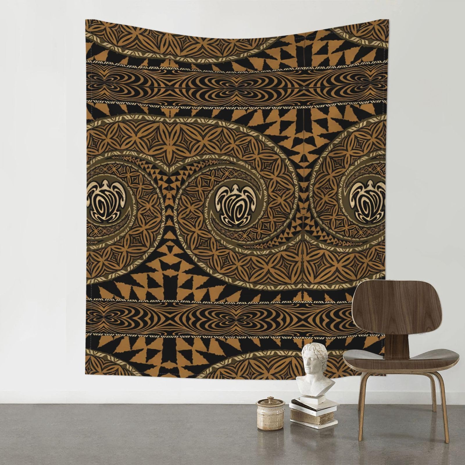 WHJSHOP Hawaiian Tapa Honu Turtle Prints Original Wall Tapestry 60x51in – Boho Throw Blanket for Dorm Decor, Beach Picnic, & Bedroom Layering