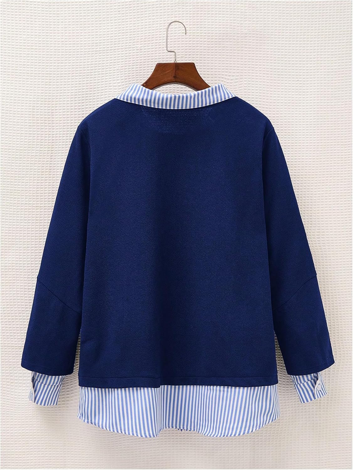 GORGLITTER Women's Plus Size Striped Shirts 2 in 1 Collared Work Business Shirt Fall Trendy Outfits - Image 2