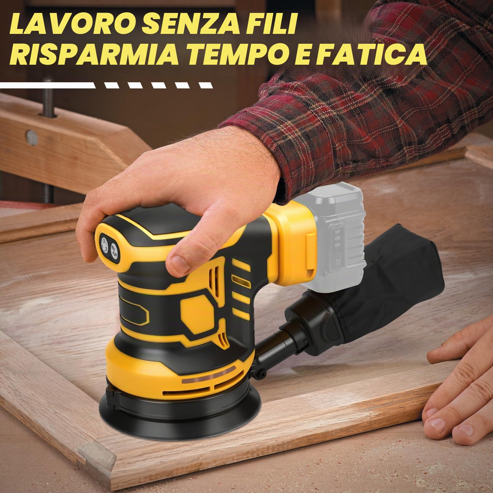 Levigatrice Rotorbitale per Dewalt 18 V, 20 V batteria, Diametro Disco 125mm, Velocità 11.000 Giri/Minuto,con 15 pezzi di carta vetrata (senza batteria)