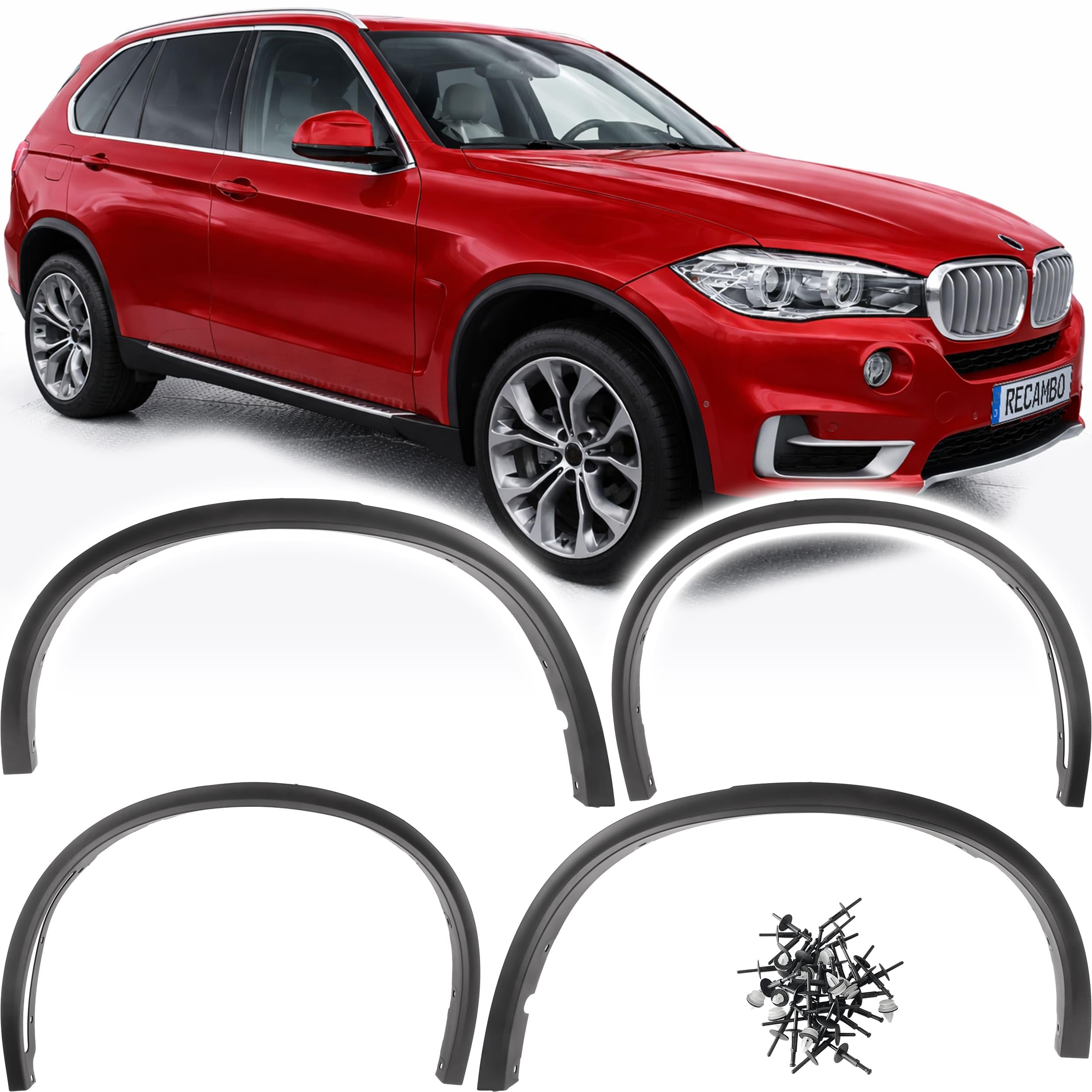 RECAMBO Radlaufverbreiterung Kotflügelverbreiterung passend für BMW X5 M | F15 | BJ 2013-2018 4-teiliges Set ABS - Radlaufleisten vorne hinten schwarz matt Karosserie Ersatzteil
