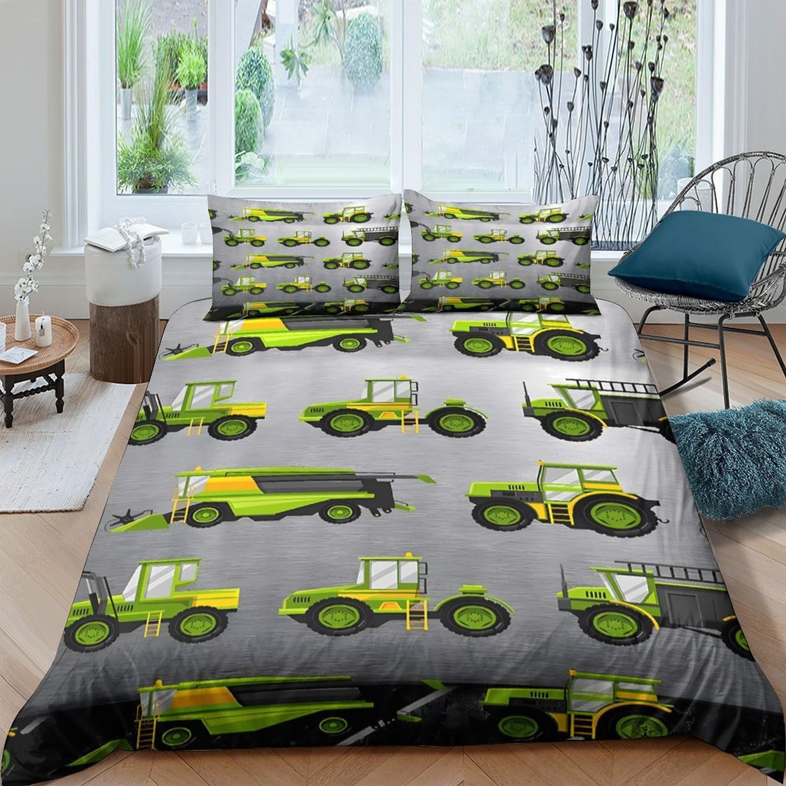 Ctjqhvkz Style-9 3D Printed Green Tractor Fitted Sheet Microfiber Soft Breathable Farm Vehicle Bed Cover For Bedroom Guest Room Decor Single（135X200cm）