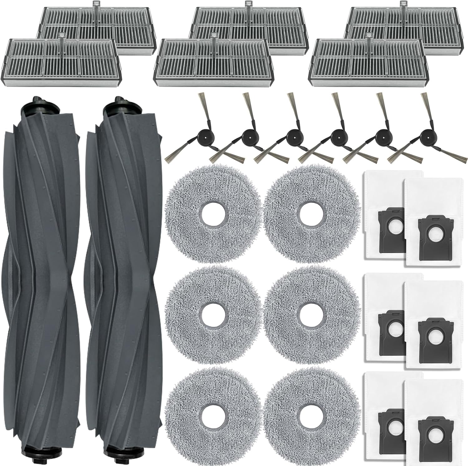 Accessories Replacement Parts compatible with Dreame X40 Ultra/ L40 Ultra MOVA P10 Pro/ P50 Pro ultra Robot Vacuum Cleaner, 2 Rubber Main Brush, 6 Filters, 6 Dust Bags, 6 Mop Pads, 6 Side Brushes