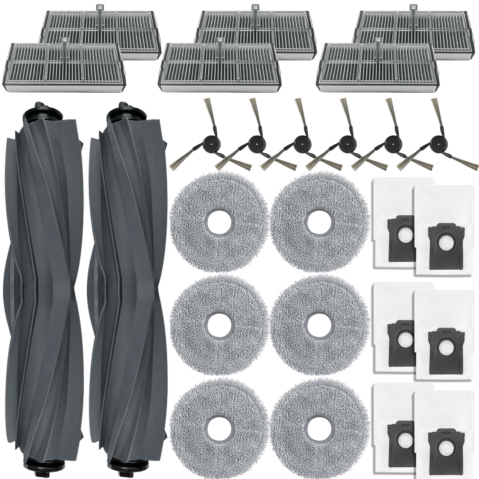 Accesorios PhoebCynthi Repuestos compatibles con Dreame X40 Ultra L40 Ultra MOVA P10 Pro Ultra Robot Aspirador 2 Cepillos principales de goma 6 Filtros 6 Bolsas para polvo 6 Mopas 6 Cepillos laterales