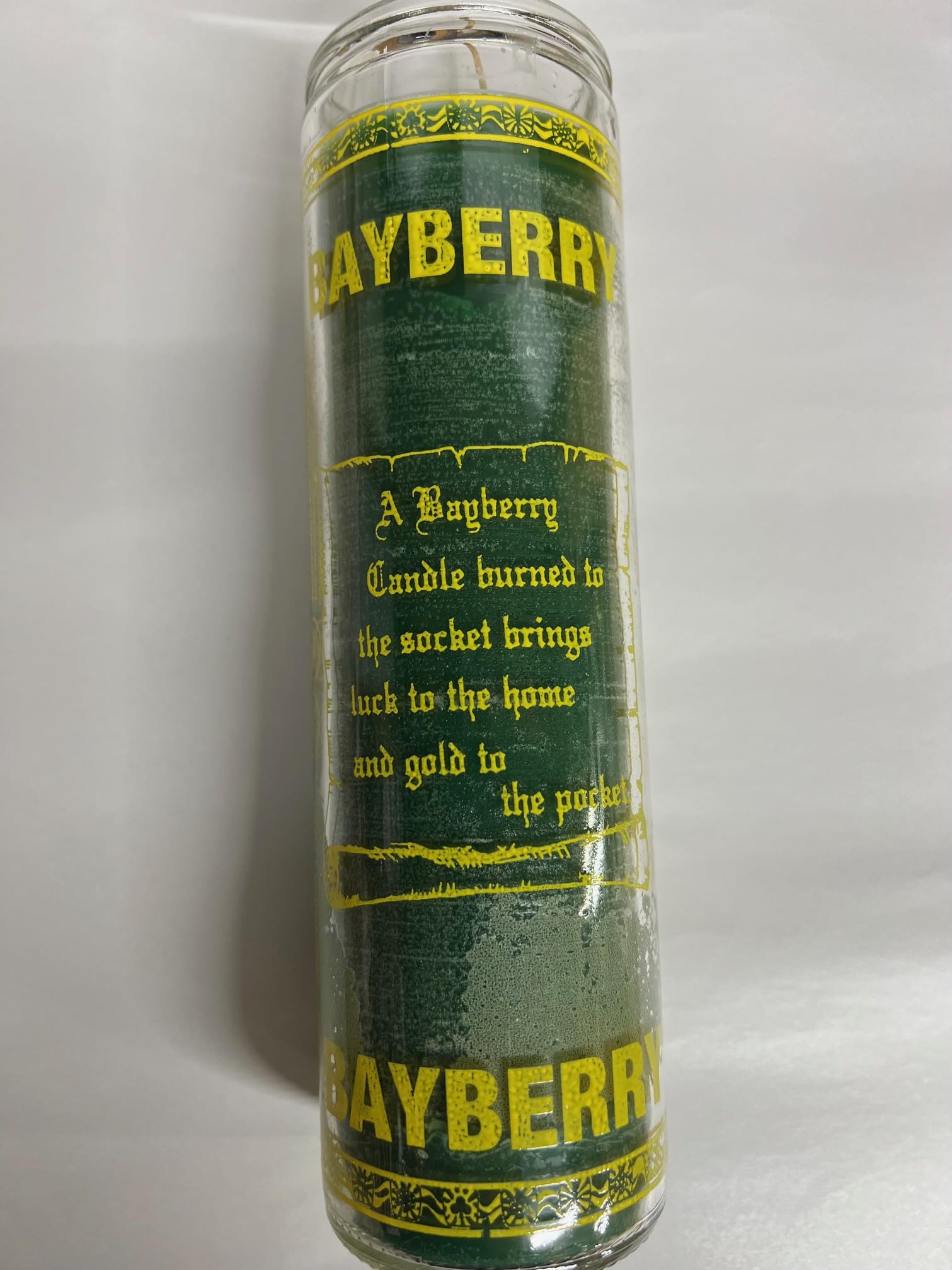 Bayberry Scented Green Pillar Candle in Glass