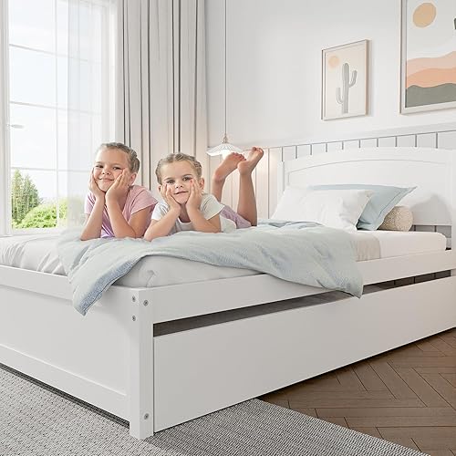 Miniatura 5 de TOLEAD Cama diurna con nido, cama extraíble tamaño twin, cama diurna extensible de madera maciza con cama nido twin, incluye soporte de listones