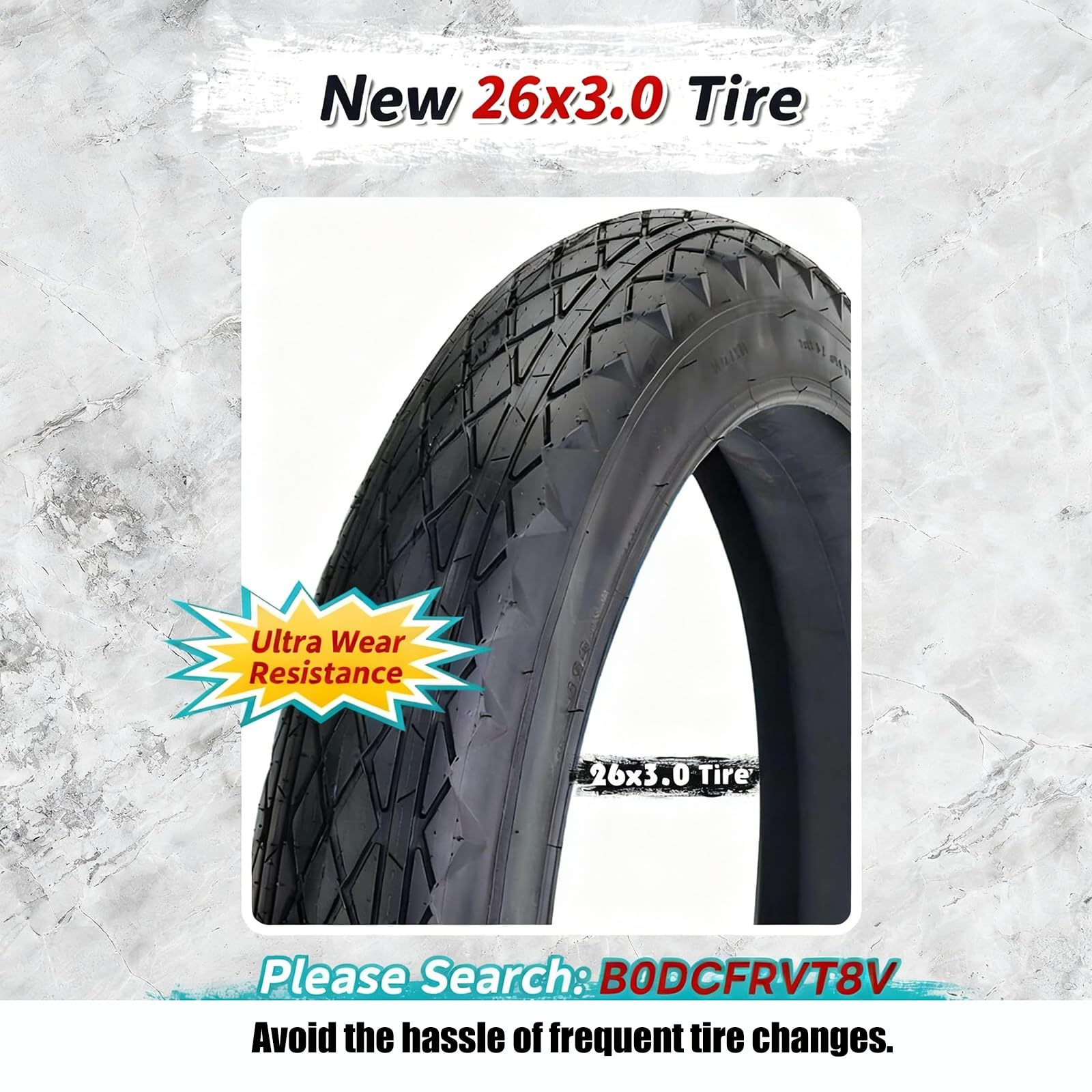 26x3.0 Pneumatico Resistente alle Forature e Gomma Durevole Perfetto for Bici Elettriche, Mountain Bike e Beach Cruiser Pneumatico Bici 26 Pollici