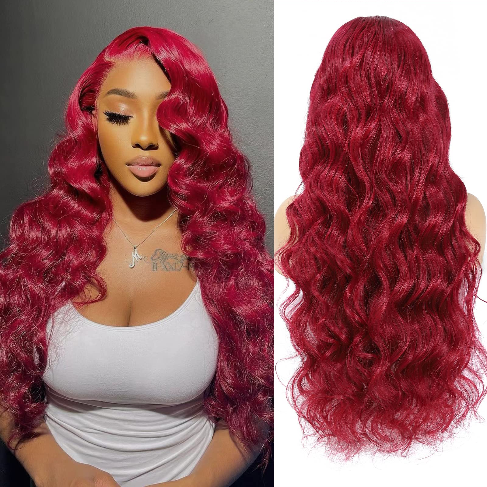 99j Burgundy Lace Front Wigs Human Hair: 13x4 HD Transparent Frontal Lace Red Body Wave Wig Pre Plucked Bleached Knots with Baby Hair 180% Density Brazilian Virgin Glueless Wigs for Women