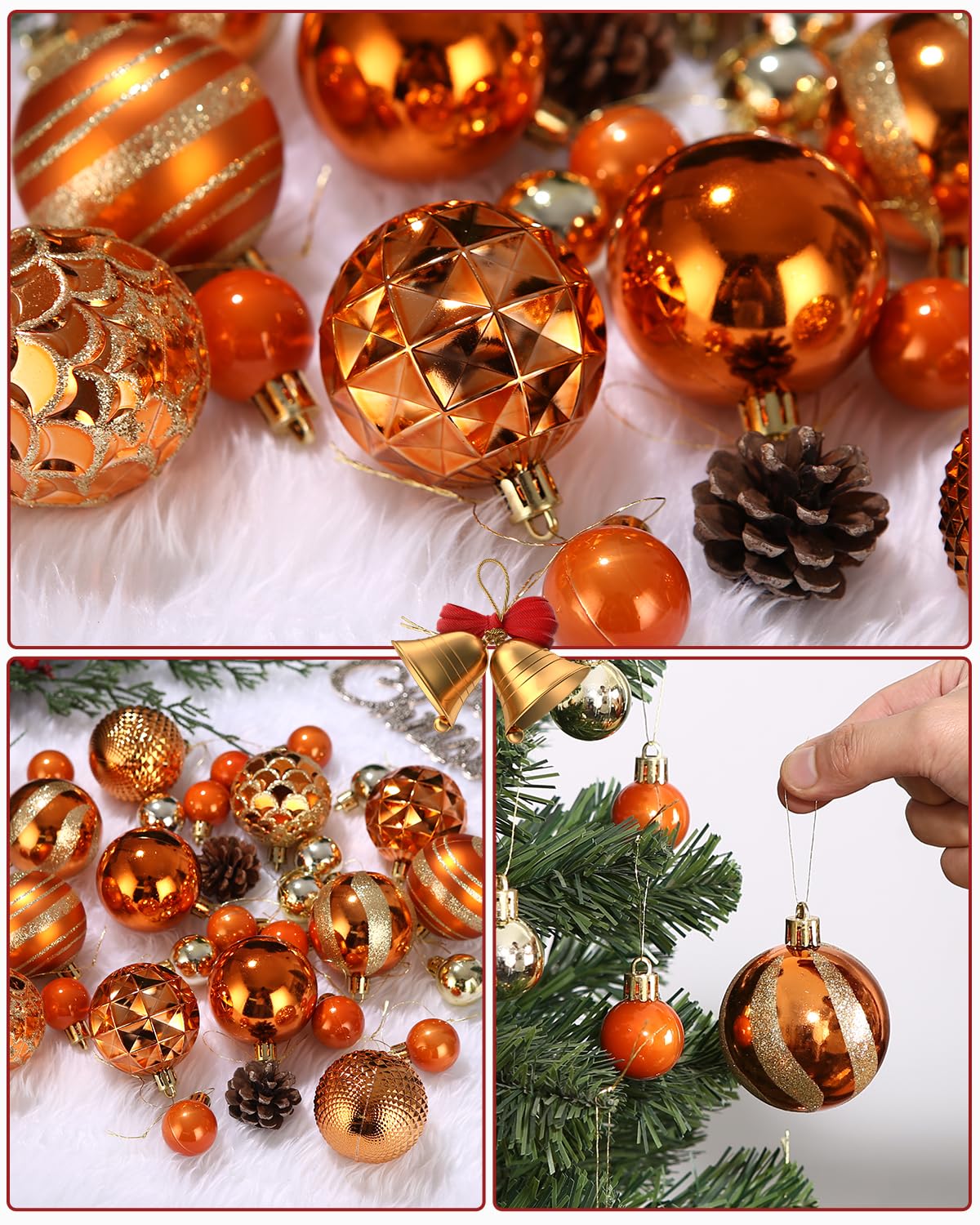 SinLaw Weihnachtsbaumkugeln, 42 Stück Christbaumschmuck, Weihnachtskugeln Kunststoff Set mit Aufhänger Bruchsicher, Rot Orange Weihnachtsdeko für Indoor Outdoor Weihnachtsbaum Deko (Rot Orange)