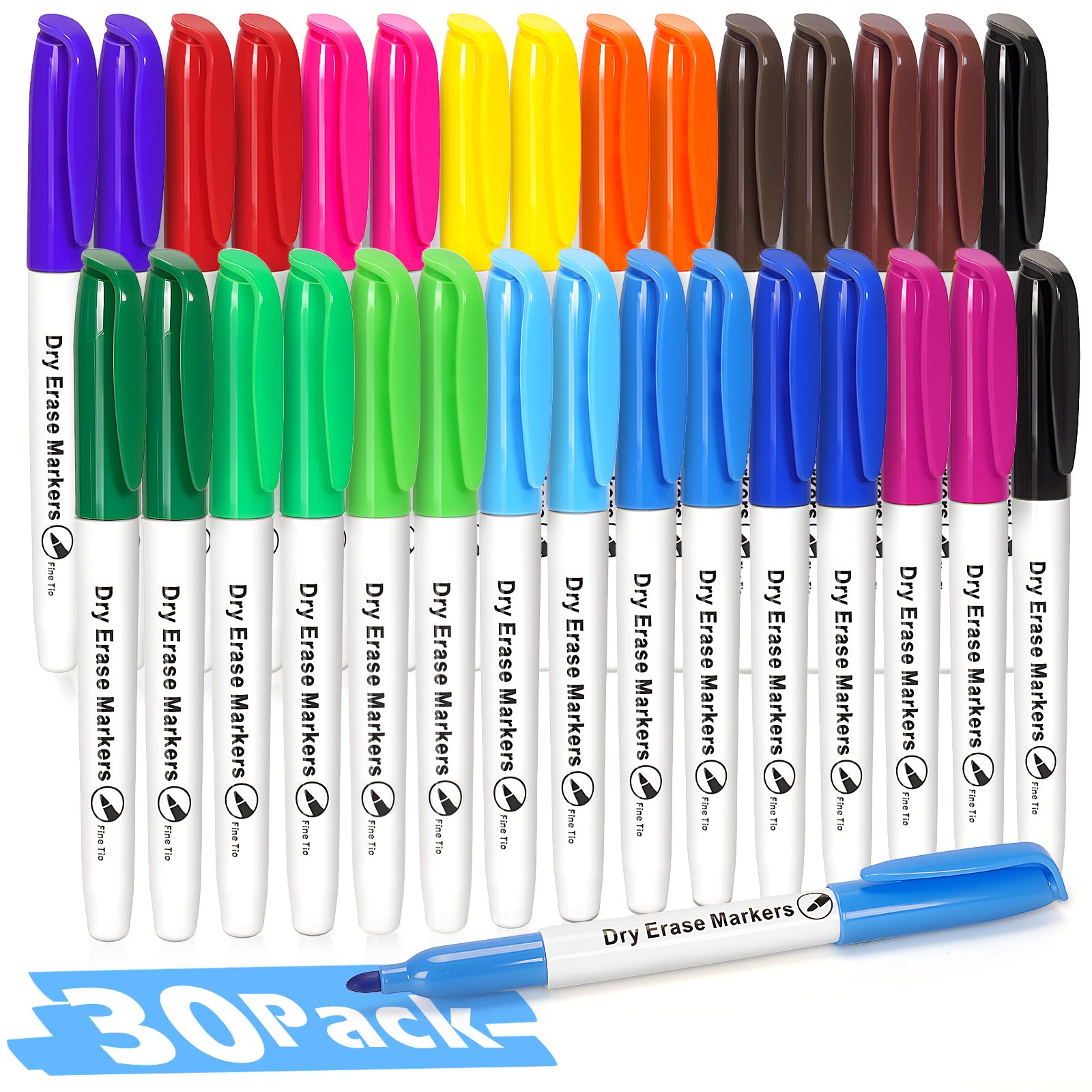 Duchong 30 Packs Dry Erase Markers in 15 Colors Fine Tip Whiteboard Markers for Kids Teachers Dry Erase