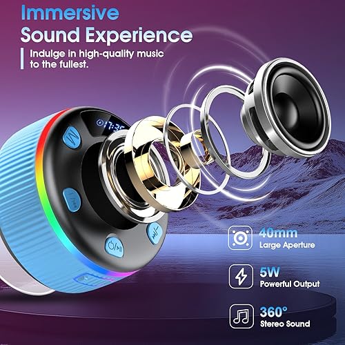 Miniatura 7 de Altavoz Bluetooth, altavoz de ducha con ventosa, LED actualizado, caja de música portátil, IP7, impermeable, tipo C, micrófono