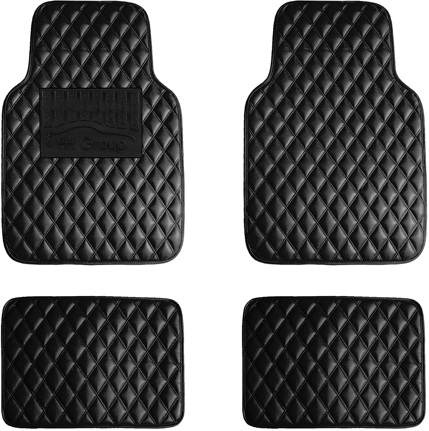 FH Group International F12002BLACK Car Floor Mat, Black, Diamond Design, Universal, All Seasons, Heavy Duty, Faux Leather, Front 26.4 x 17.3 inches (67 x 44 cm), Rear 12.6 x 17.3 inches (32 x 44 cm)