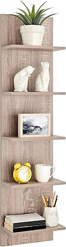 Miniatura 7 de Danya B. Estantería vertical decorativa de montaje en pared, estantes de columna modernos (roble desgastado)