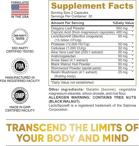 Miniatura 5 de Candida Cleanse - Soporte intestinal y de colon (60 cápsulas) - para hombres y mujeres - Hierbas naturales para desintoxicación intestinal - Hoja de