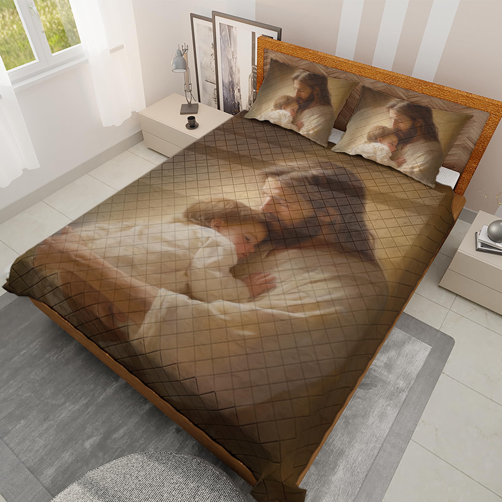 Camelliaa Shop Jesus Christian with Children Quilt Bedding Set 5 Sizes, Jesus Christian with Children Quilt Bedding Set