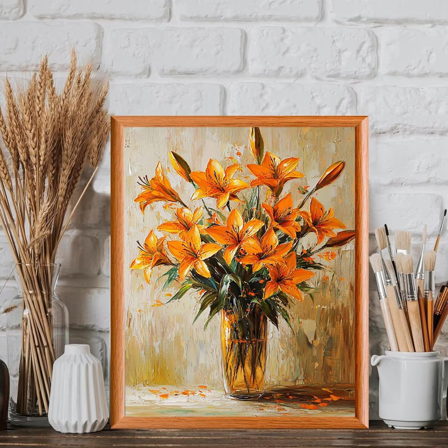 Zestaw do malowania według numerów dla dorosłych - lilia i wazon - 70x90cm v-18 | Pigment akrylowy - początkujący dorośli łatwe na płótnie - nieoprawione - farba do dekoracji ścian w domu