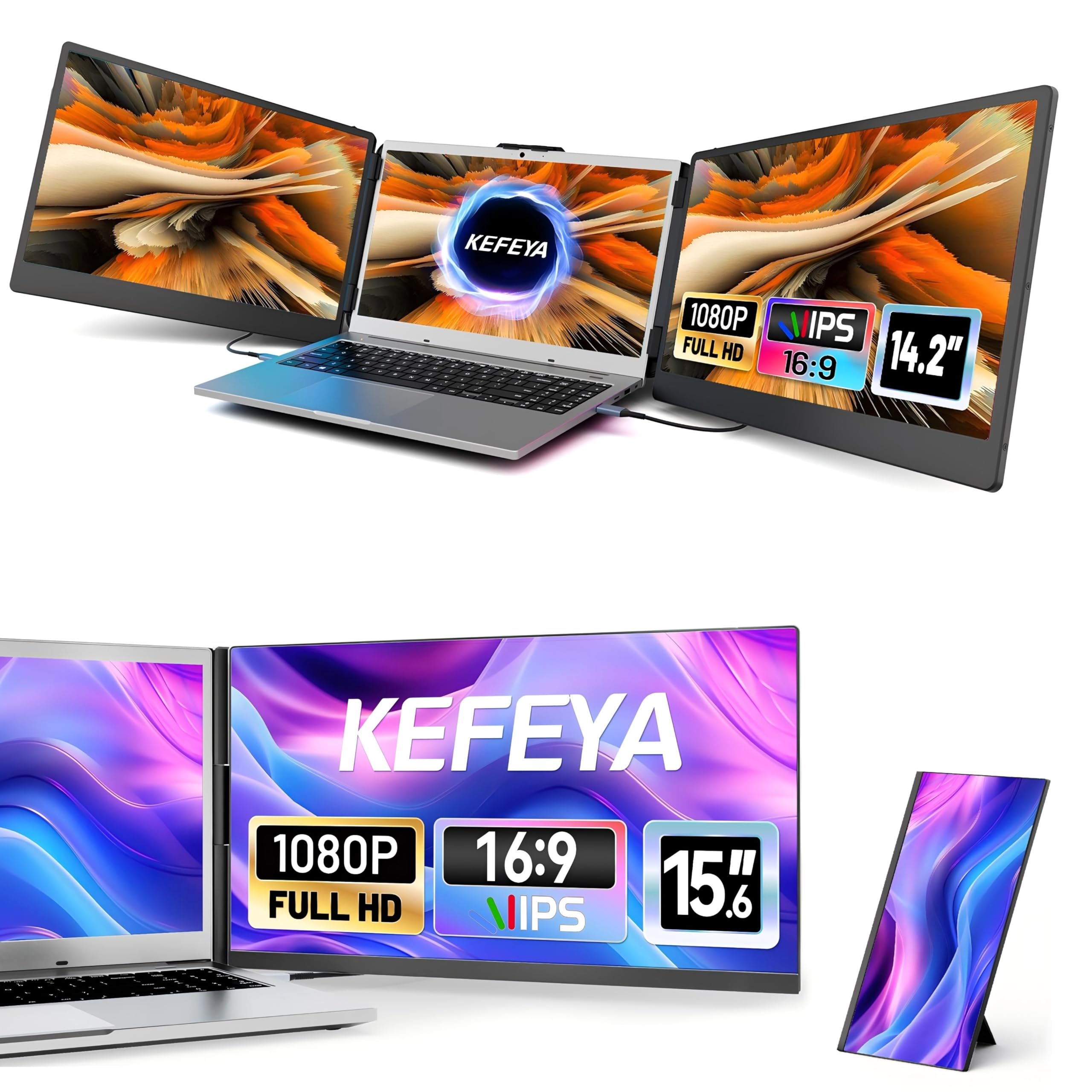 KEFEYA デュアルモニター シルバー 本体 Amazon.com: KEFEYA 14.2
