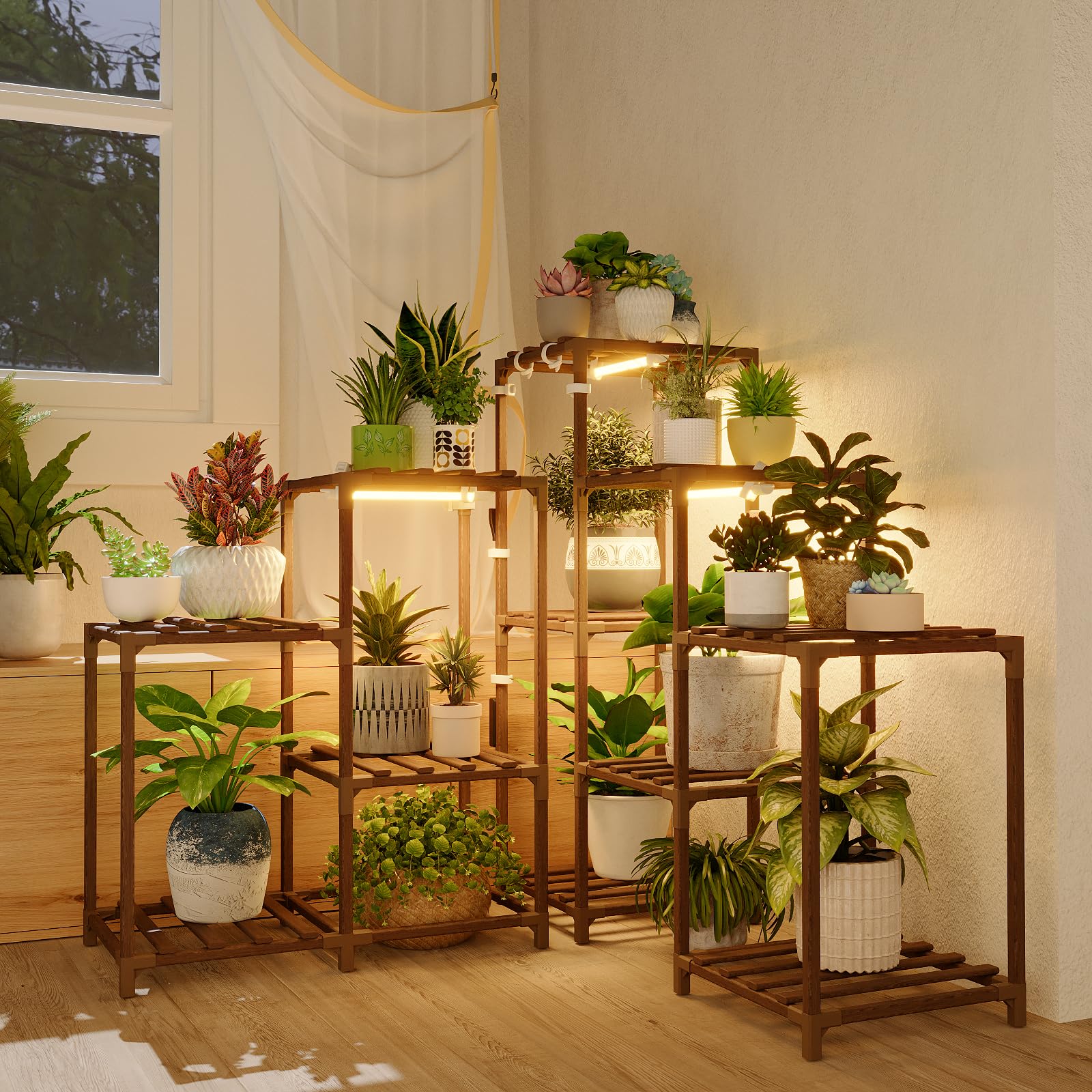 Bamworld Plant Stand with Grow Light - Boho Home Decor -10