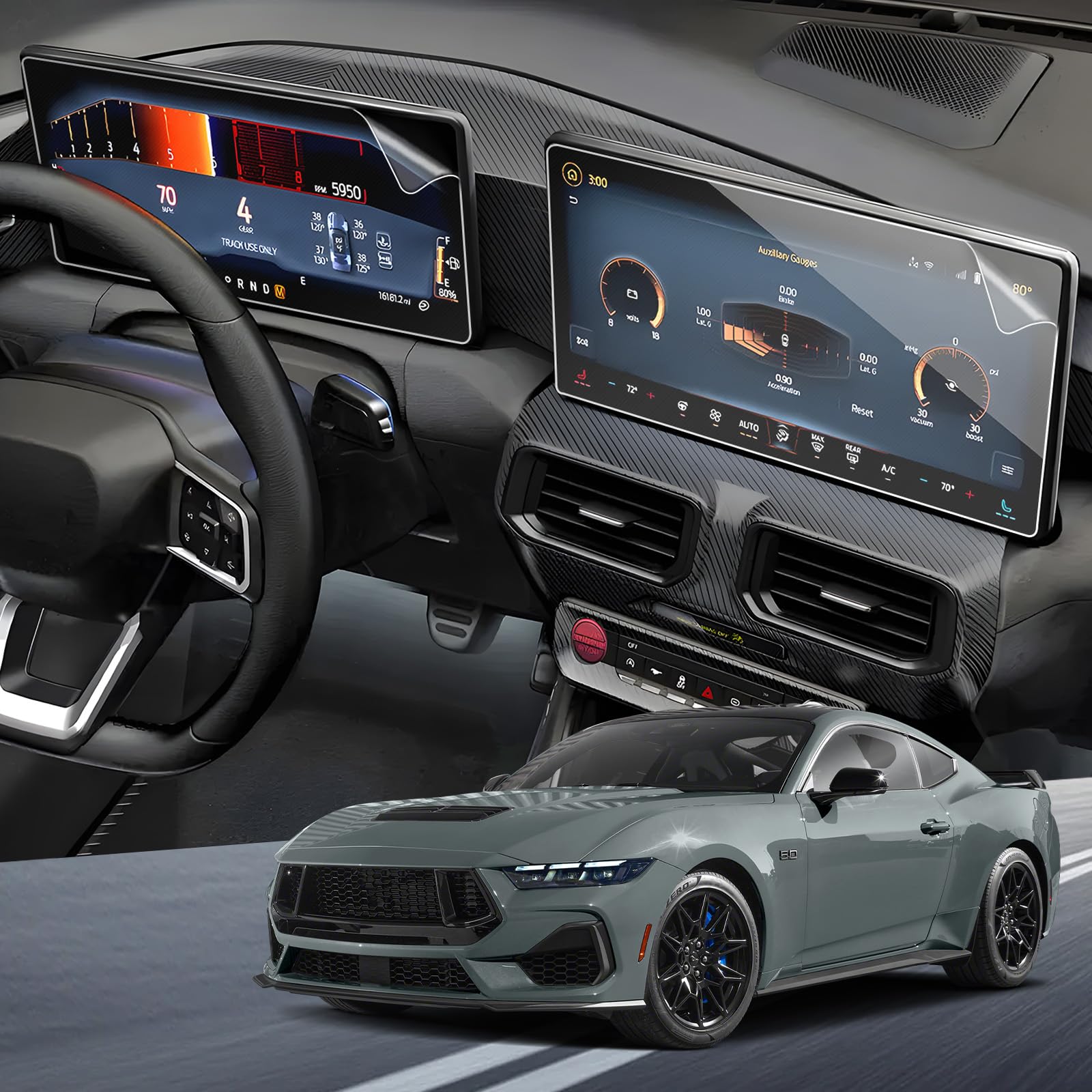 2024 2025 Mustang Screen Protector for 2024 2025 2026 Ford Mustang (EcoBoost, GT) 12.4" LCD Digital Cluster & 13.2" Dual Separate Screen Cover Screen Saver for 2025 Mustang Accessories Nano Film 4Pack