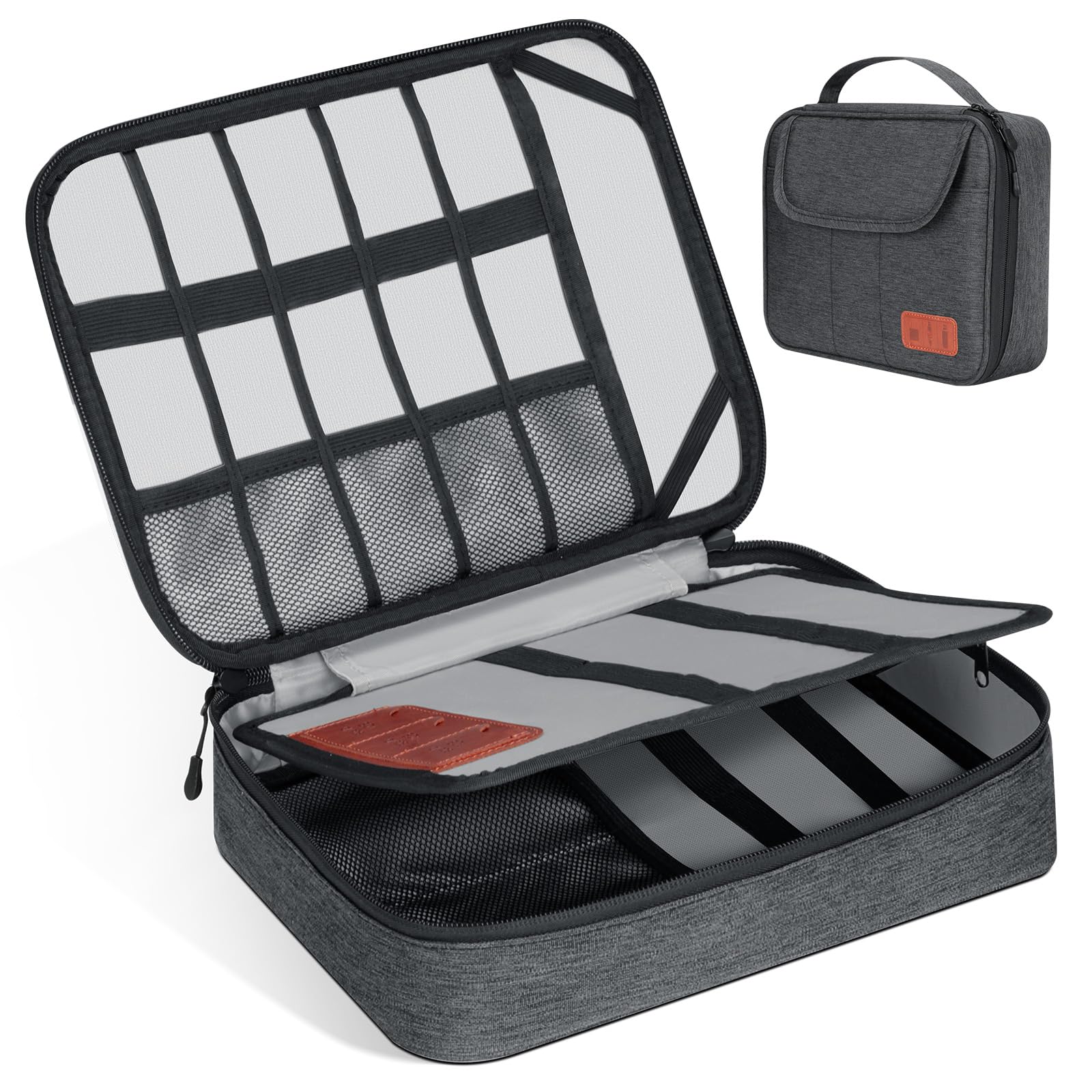 Cozary Organizador de Cables de Viaje, Bolsa para Cables Electrónicos, Viajes Accesorios para Cargadores, Memorias USB, Tarjetas SD y Accesorios Adaptadores, 28.5x23x6cm, Negro