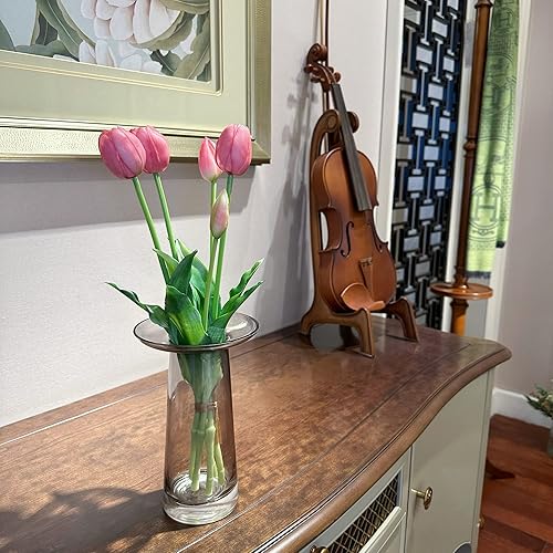 Miniatura 3 de Tulipanes falsos de tacto real premium de 16 pulgadas, flores artificiales con brotes, tallo flexible fácil de moldear, tulipanes falsos (jarrón no